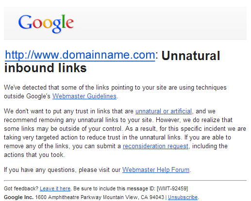 google penalties unnatural links