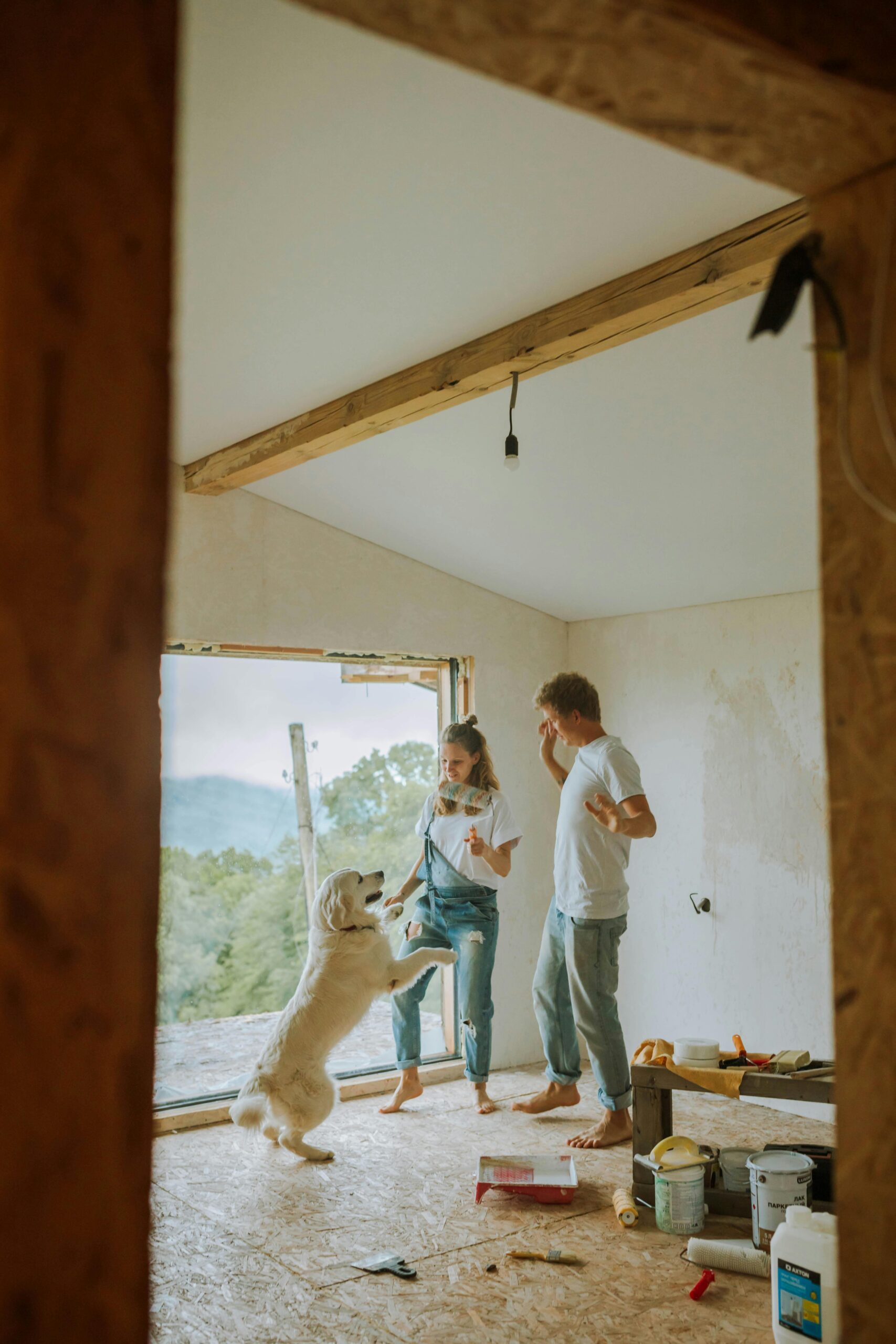 Couple painting their home
